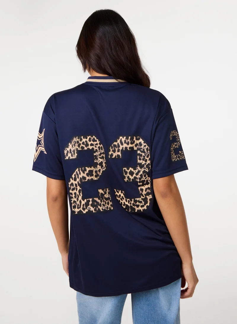 بينك فانيلا Leopard Detail Sports Jersey